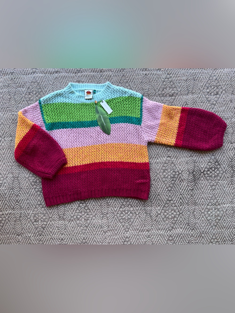 NWT Farm Rio Rainbow Stripe Chunky Knit Sweater Womens Large‎ Colorblock